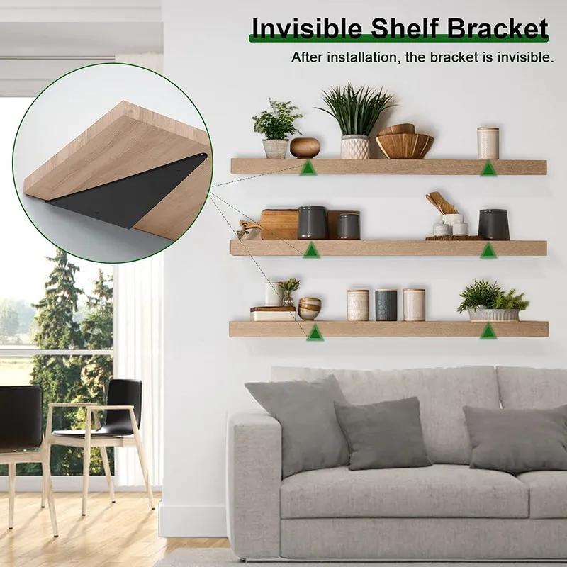 soportes decorativos ocultos Soportes triangulares negros para estantes, accesorios para estantes flotantes, soportes decorativos ocultos 