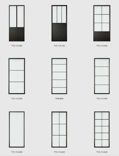 Puerta abatible de vidrio con recubrimiento en polvo negro estilo franc&eacute;s con placa de apoyo Puerta abatible de vidrio con recubrimiento 