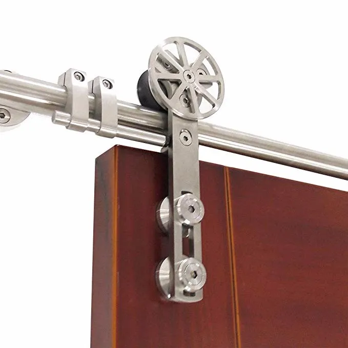 Rueda de radios giratoria cepillada, herrajes para puertas de madera de granero deslizantes, kits de una sola puerta 