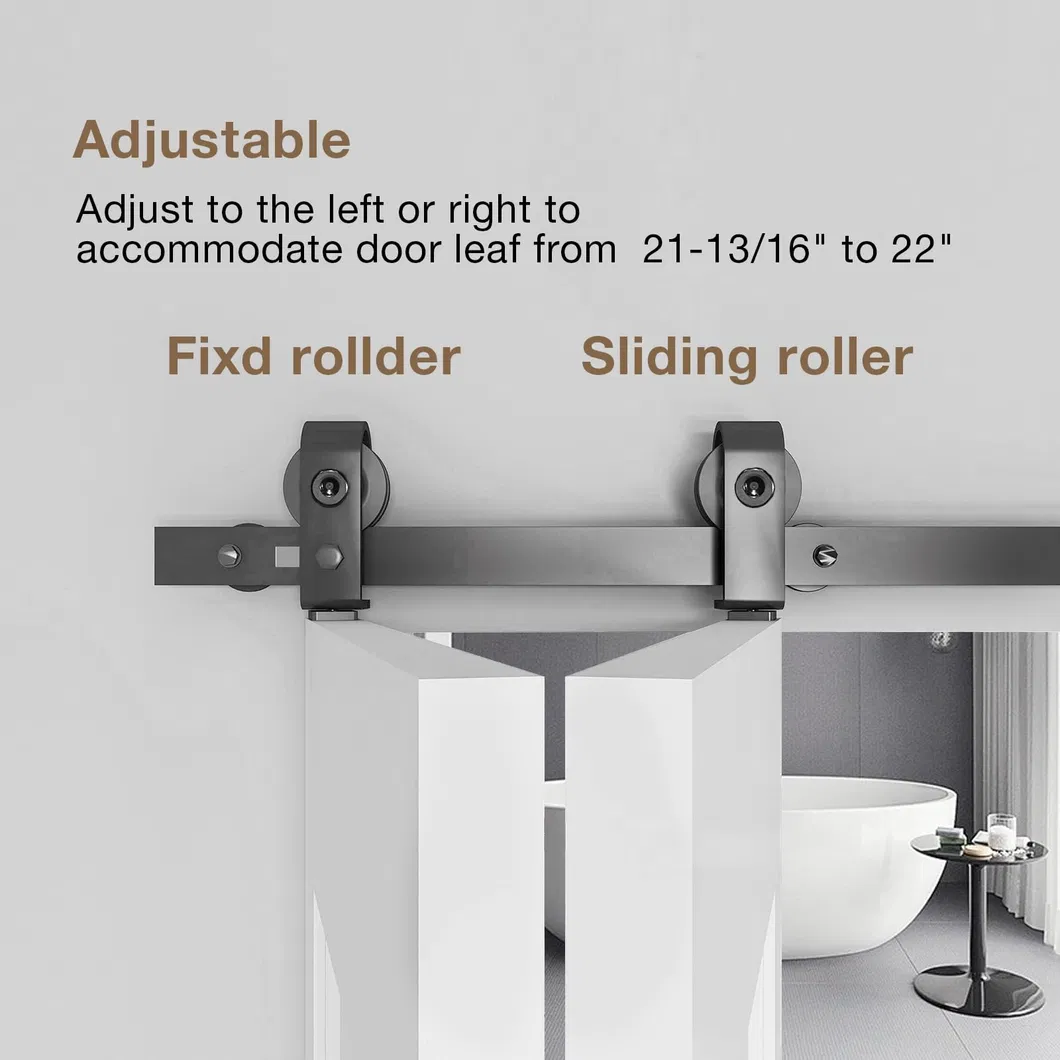 riel negro Kit de herrajes para puerta de granero plegable de montaje superior y riel negro Kit de herrajes para puerta de granero plegable de 