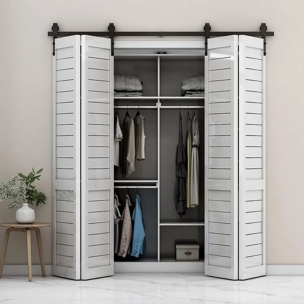 en pared Puertas de madera dobles Kit de herrajes para puertas corredizas de granero plegables Soporte de montaje en pared Puertas de madera dobles Kit de herrajes para 