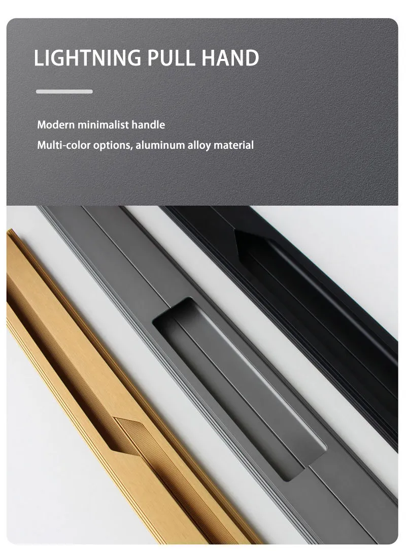 Manija de puerta de gabinete de guardarropa de aluminio sin ranuras oculta Lightning 