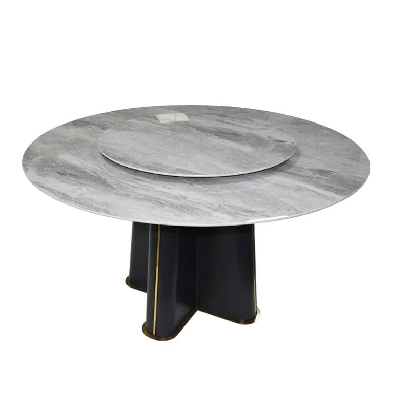 Mesa de comedor giratoria de m&aacute;rmol blanco negro redondo de alta calidad de 10 plazas personalizada 