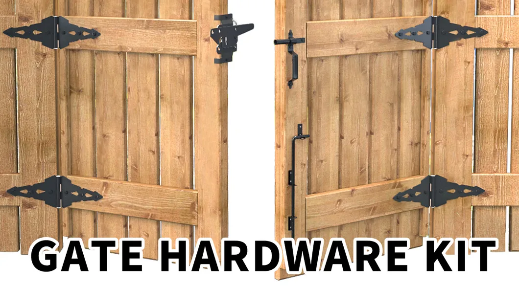 Bisagra de puerta Pestillo de puerta Metal Negro Juego de herrajes para cerca de madera 