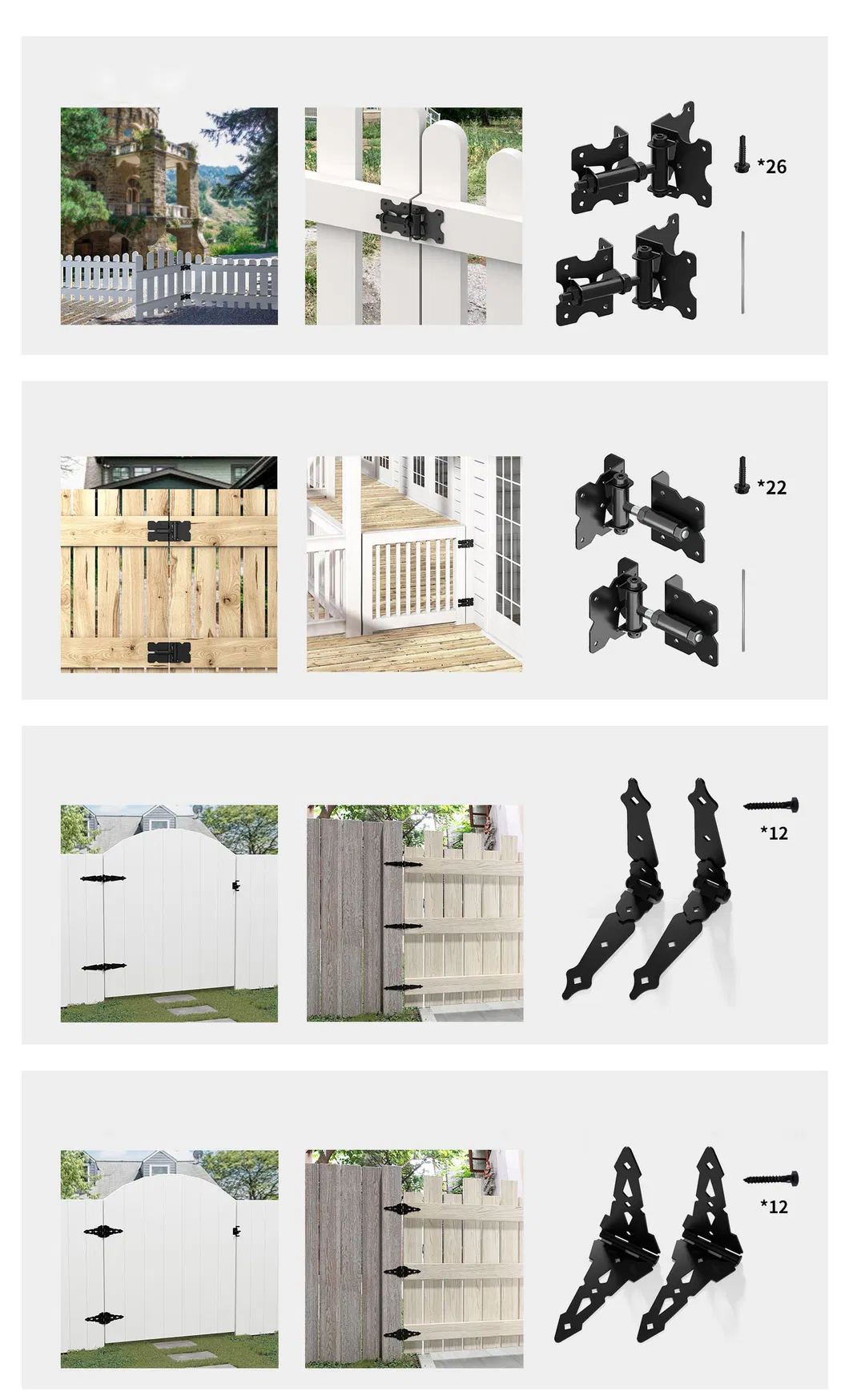 Hardware de cerca Bisagra y pestillo de puerta de PVC/madera SS304 para puerta de patio de jard&iacute;n 