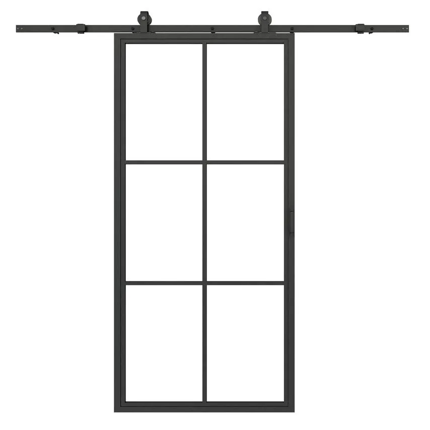 Gran oferta de puertas de vidrio con marco de acero y kits de puertas de granero 