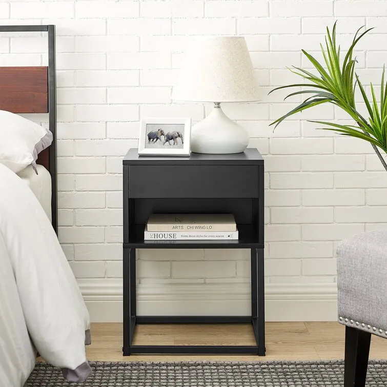 Mesas auxiliares de cama negra Mesita de noche plegable de hierro Mesita de noche personalizada