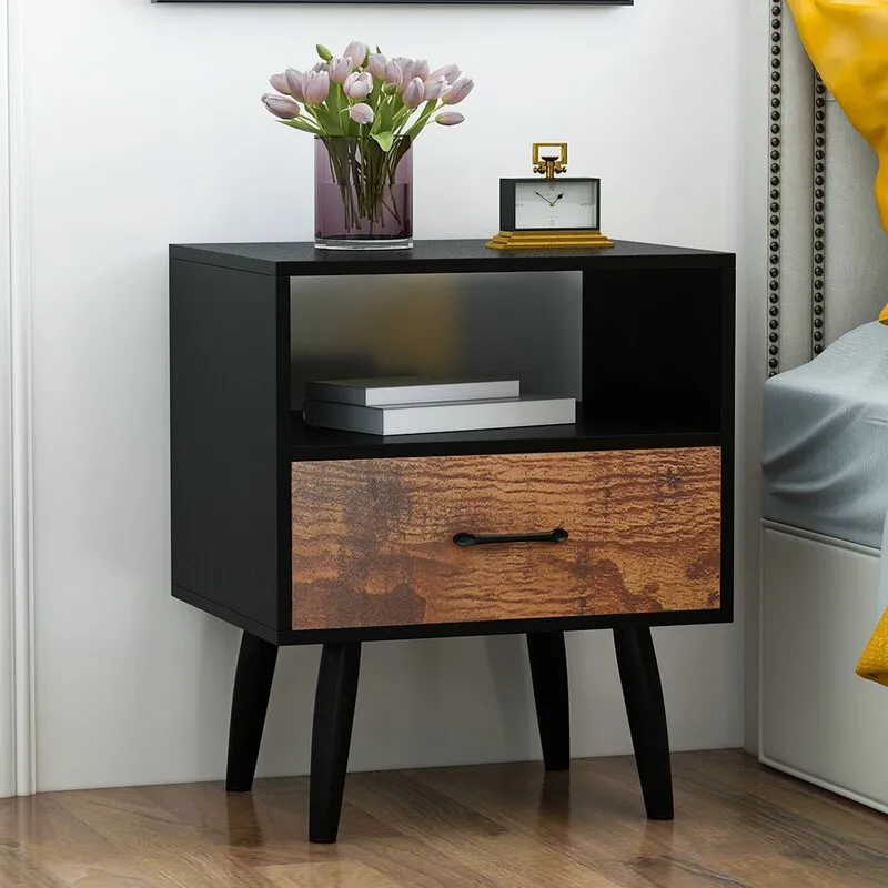 Mesita de noche de lujo de madera maciza moderna de 