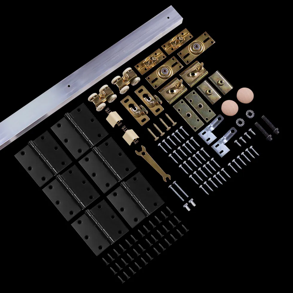kit de herrajes para puerta enrollable con 4 ruedas, herrajes para puerta 