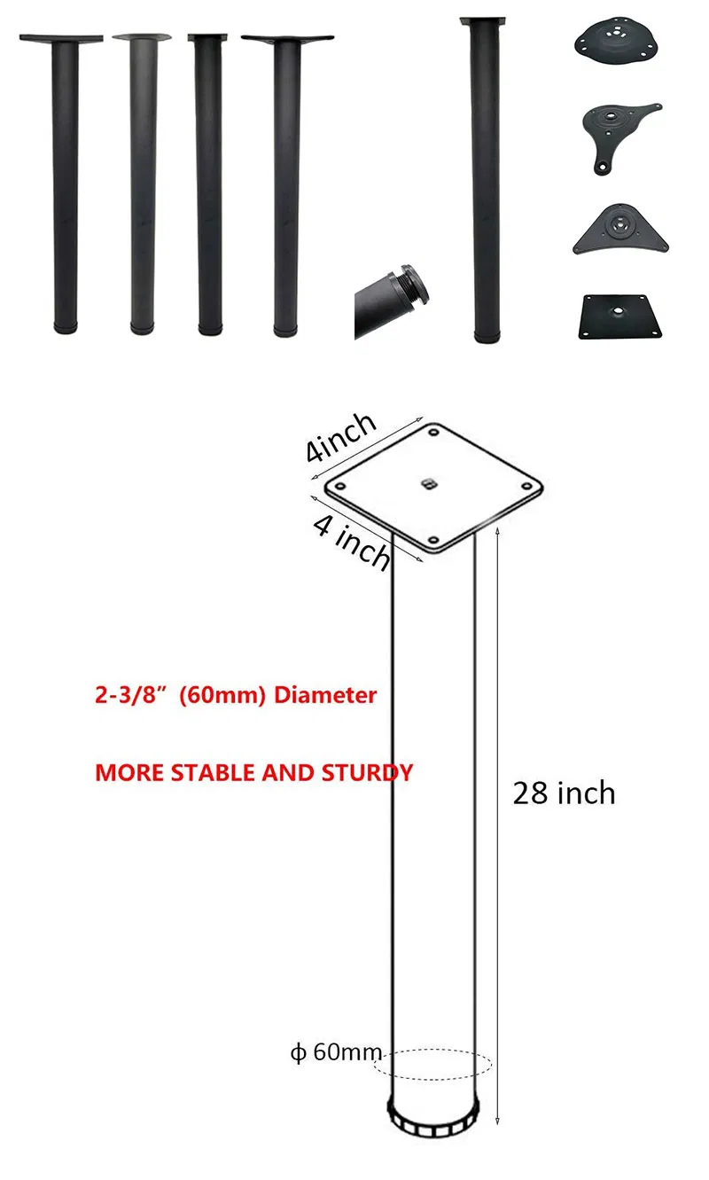 Patas de mesa de metal ajustables en altura de 28 pulgadas 