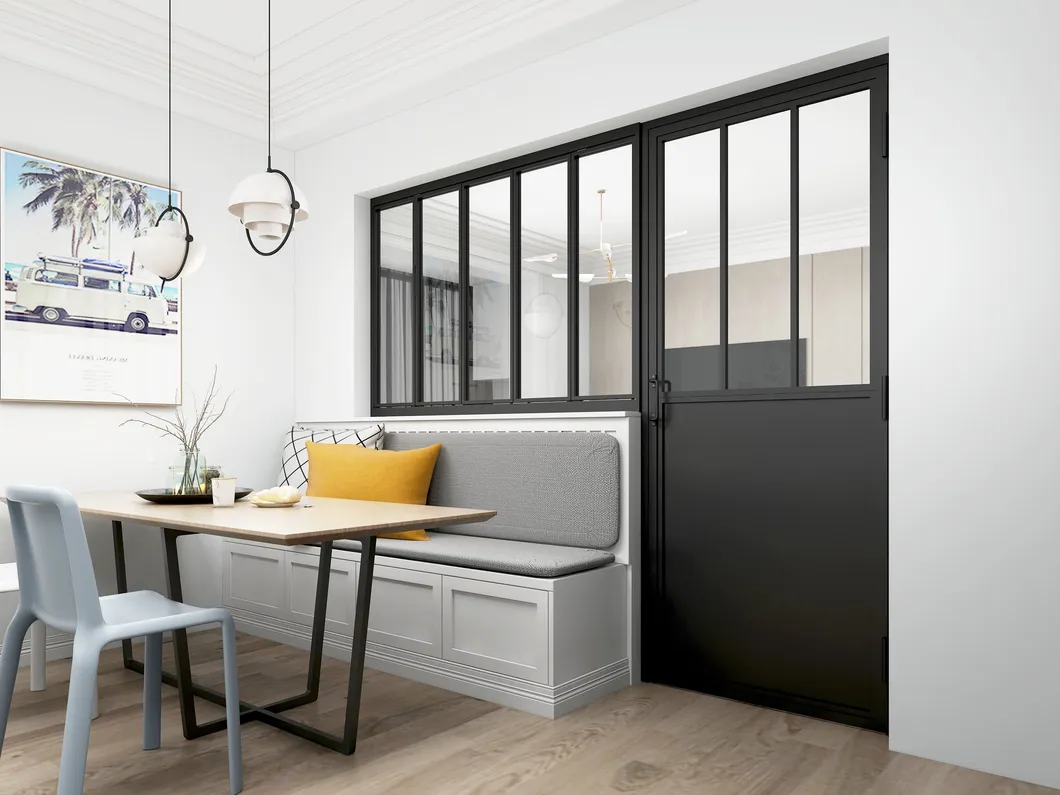 en polvo negro estilo franc&eacute;s con placa de apoyo Puerta de vidrio 