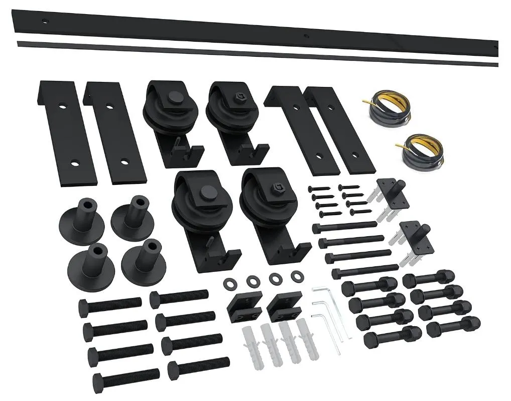 Kit de puerta de granero plegable con rodillo negro montado, kit de puerta de granero 