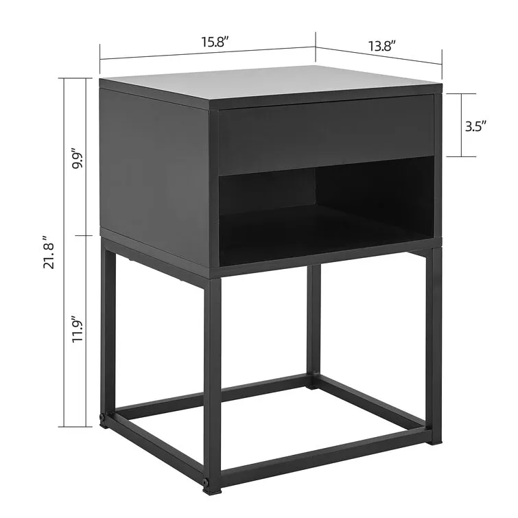 Mesas auxiliares de cama negra Mesita de noche plegable de hierro Mesita de noche personalizada 