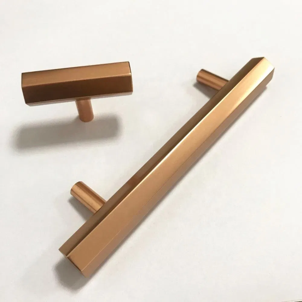 cocina Tirador del caj&oacute;n del gabinete de la barra en T hexagonal brillante de oro rosa Caj&oacute;n de 