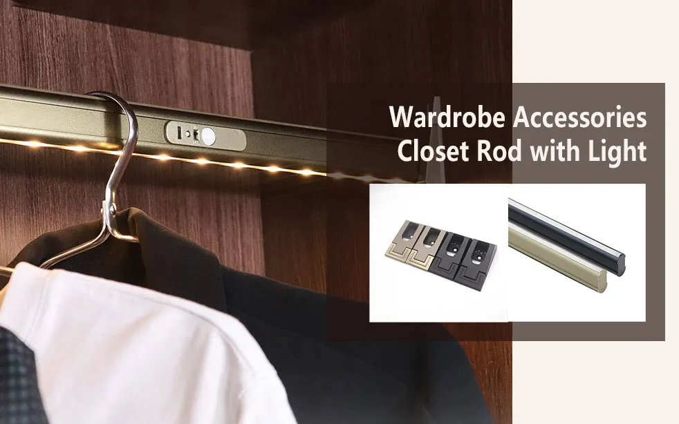 Accesorios para armario Barra para armario ovalada con luz, barra para armario de aluminio negro champ&aacute;n Accesorios 