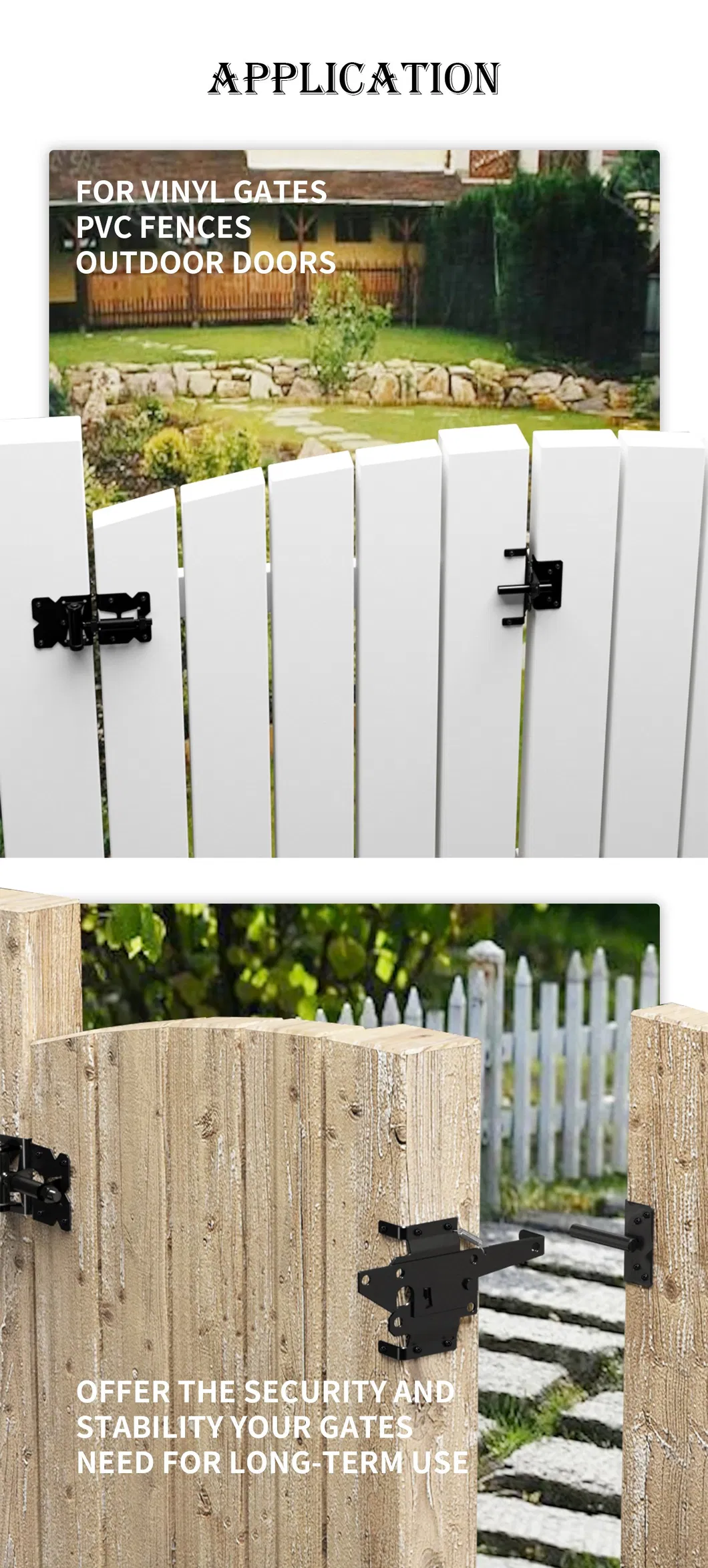 para cerca, autoblocante, palanca de gravedad autom&aacute;tica de acero negro, pestillos para puerta de cerca de madera, pestillos para cerca, 