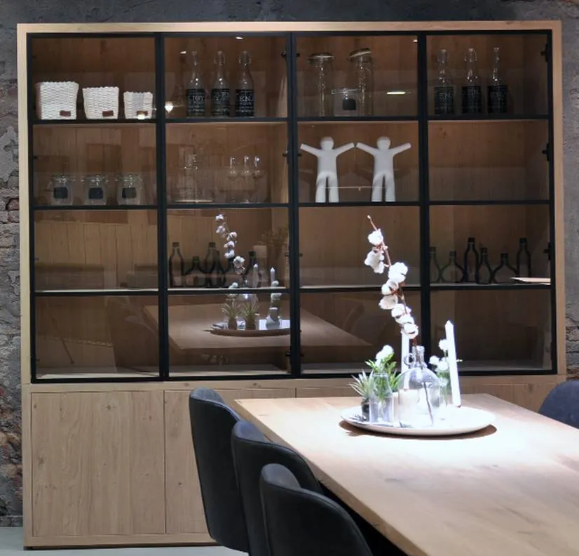 Puerta con marco de metal negro con vidrio para gabinete, dise&ntilde;o de elemento de armario, muebles de roble, perfil de aluminio alto r&uacute;stico para guardarropa, puertas dobles con rebote abatible con 