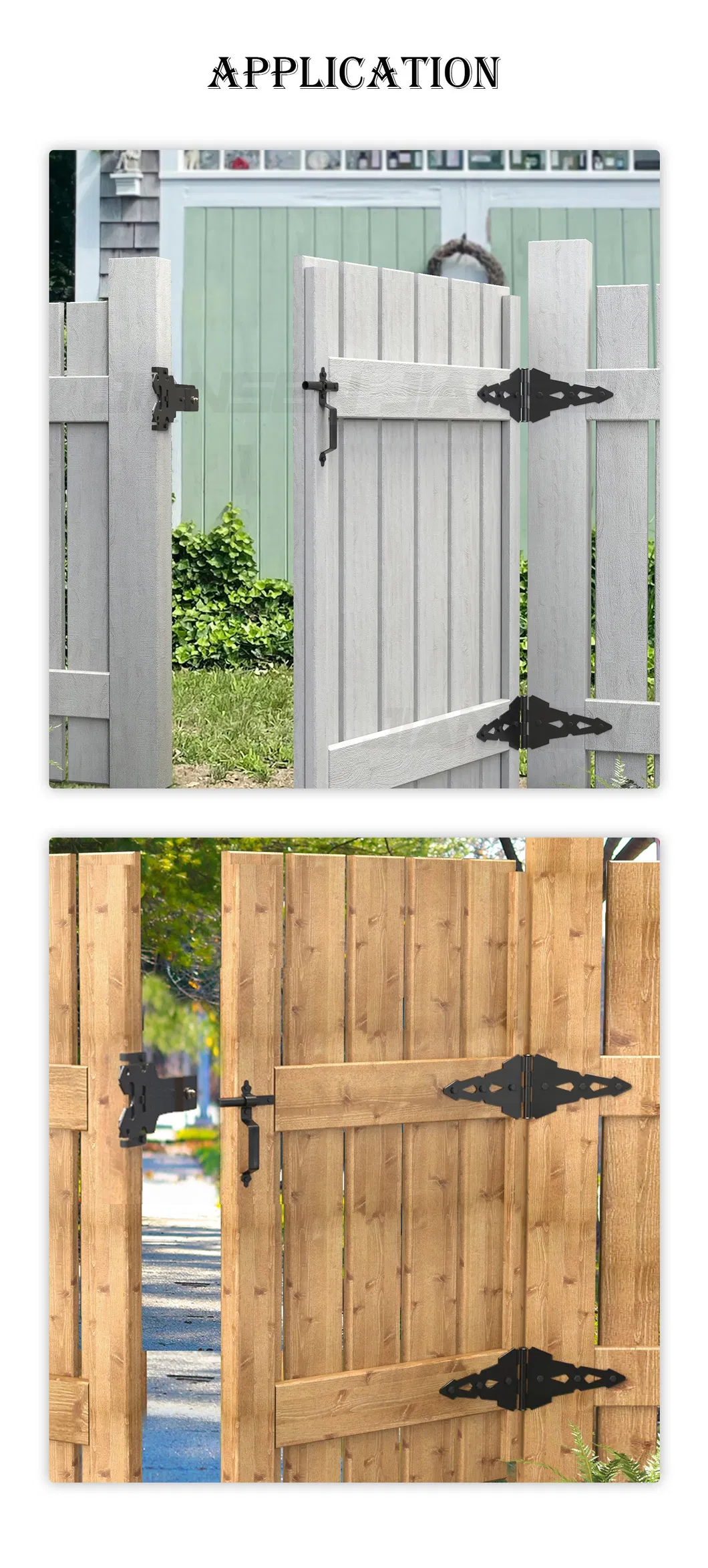Bisagra de puerta Pestillo de puerta Metal Negro Madera Valla Hardware 
