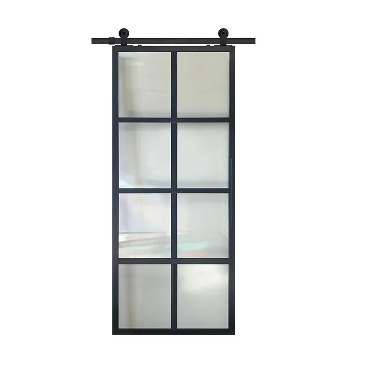 de espesor Puerta moderna con marco de acero, puerta corrediza de vidrio de seguridad templado pesado de 3/8' de espesor Puerta 