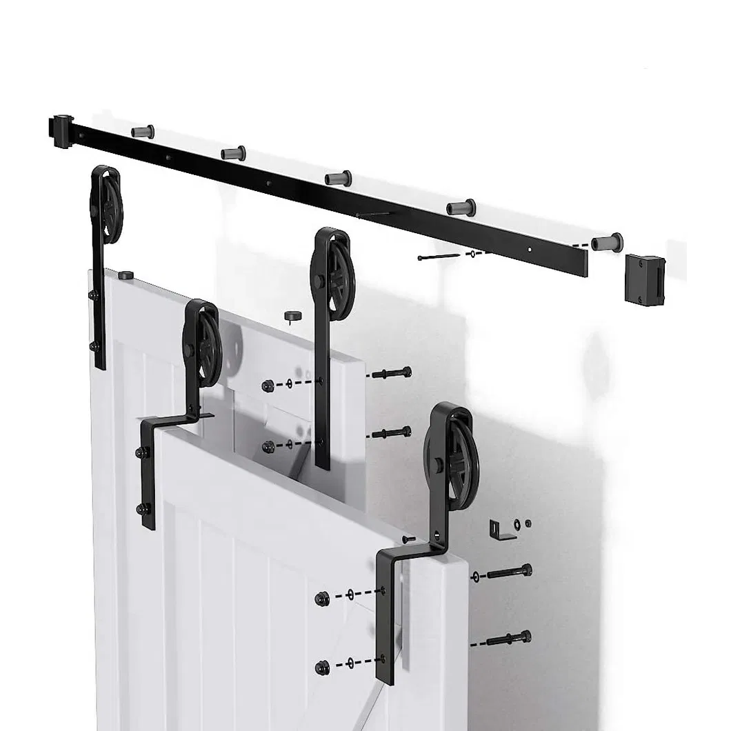 v&iacute;a resistente Hardware para puertas corredizas de granero con rueda de radios grandes de derivaci&oacute;n de una sola v&iacute;a de servicio pesado de 10 pies 