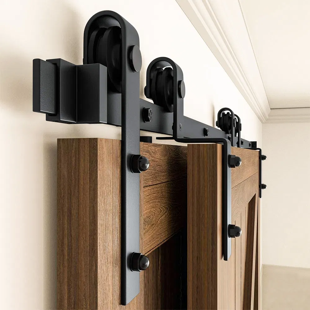 de metal, kits de herrajes para puertas corredizas de granero en forma de J de acero Accesorios para puertas de granero de metal, kits de herrajes para 