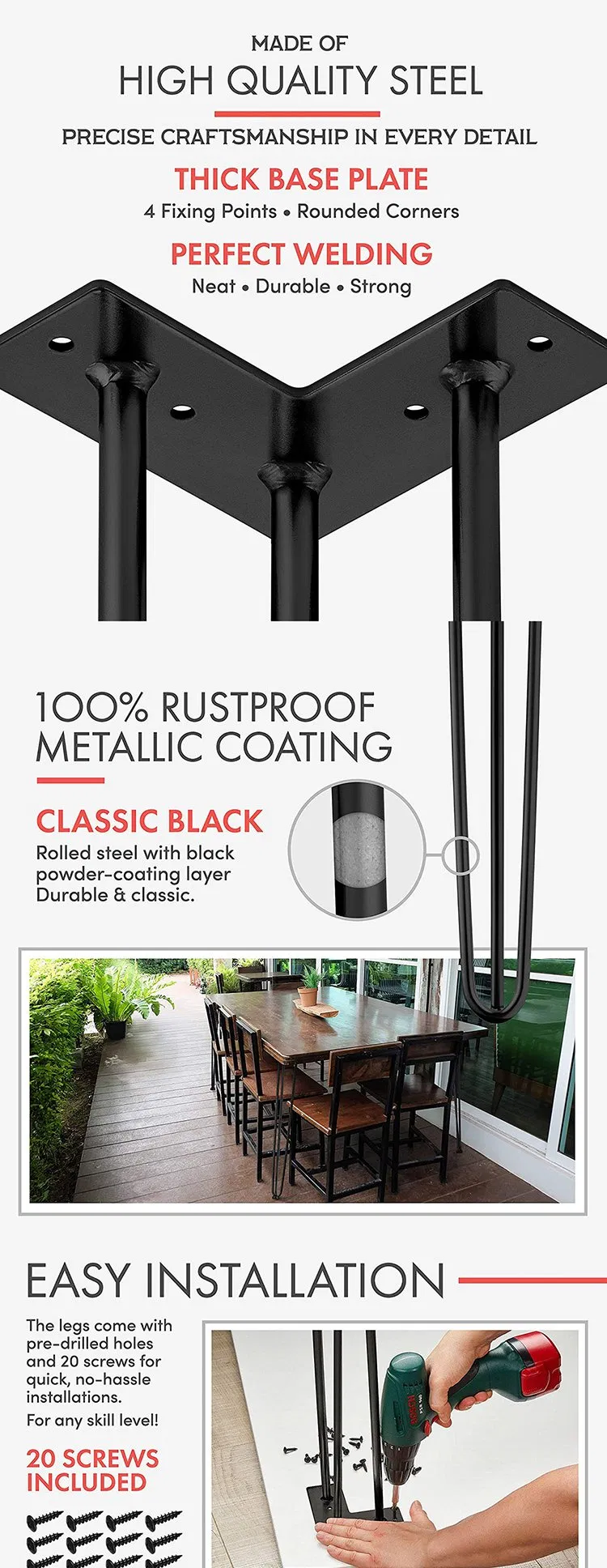 Patas de horquilla de metal para muebles de nuevo dise&ntilde;o Al por mayor 