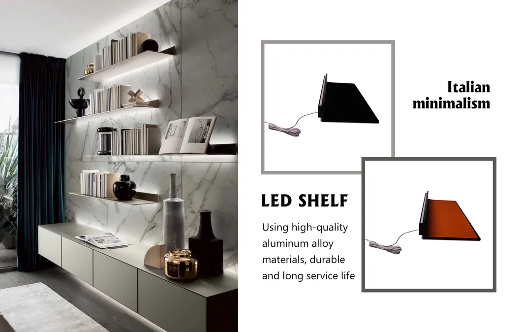 Iluminaci&oacute;n de estante de exhibici&oacute;n de aluminio Estantes de montaje en pared 