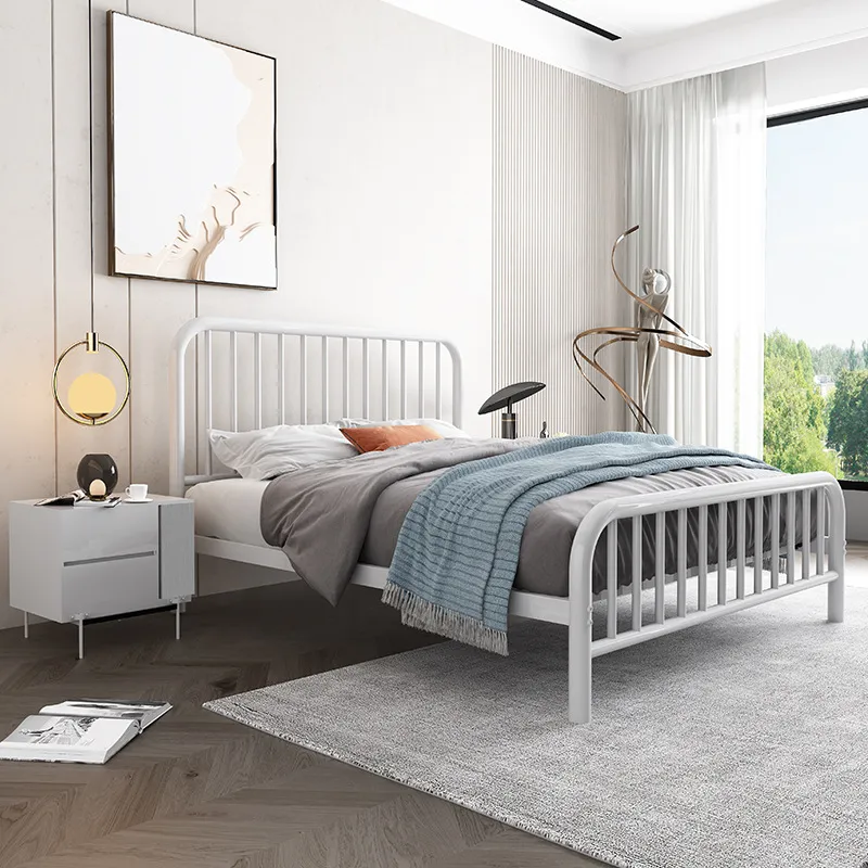 King Size Plataforma vintage Cabecero y pie de cama Estructura de lamas de acero premium Plataforma King Cabecero y pie de cama 