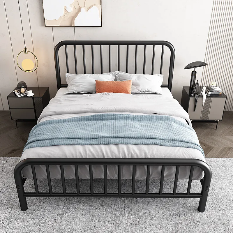 Plataforma King Cabecero y pie de cama vintage Estructura de lamas de acero premium 