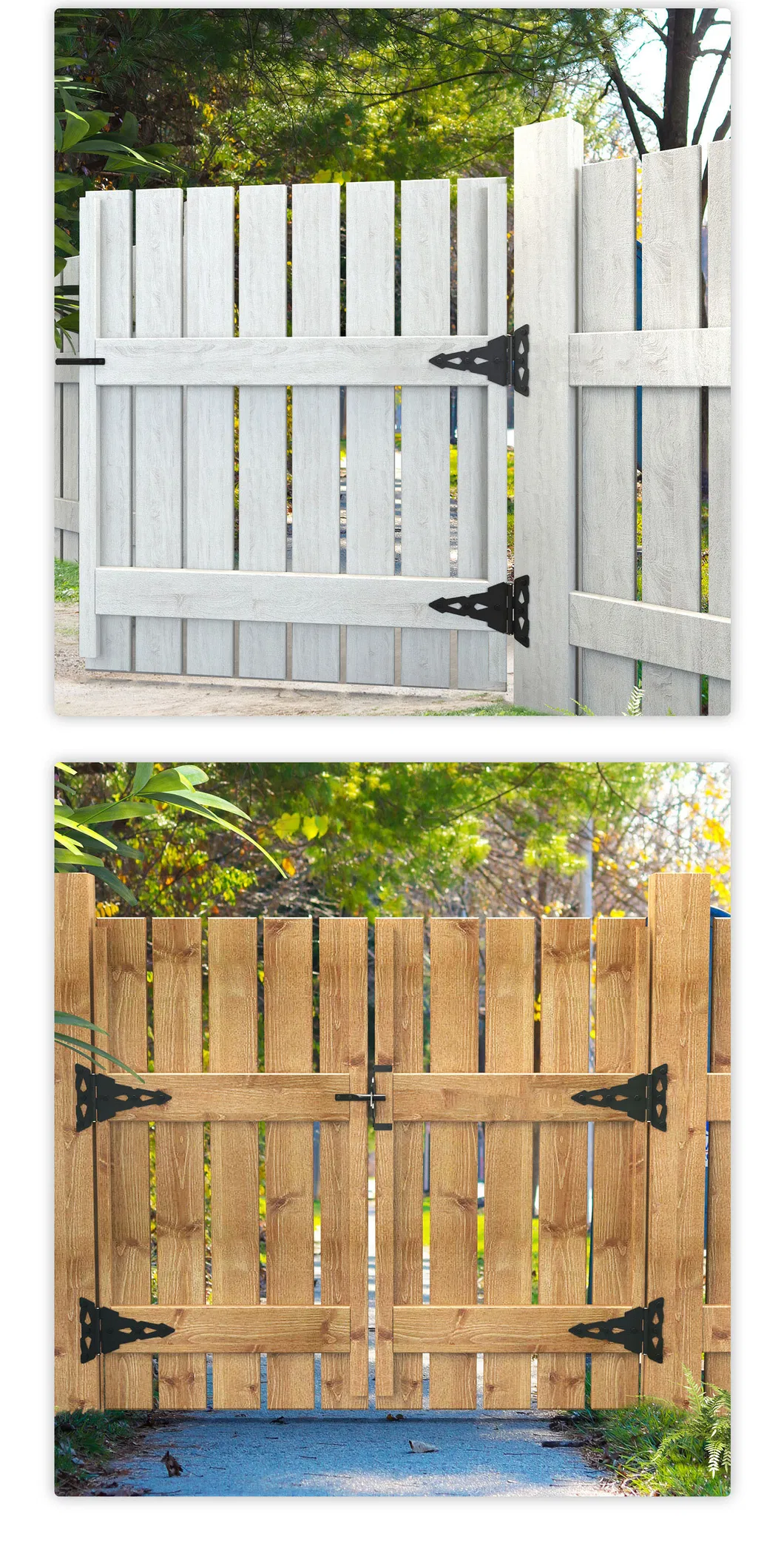 Bisagra en T ornamental para puerta de valla de madera de PVC de vinilo 