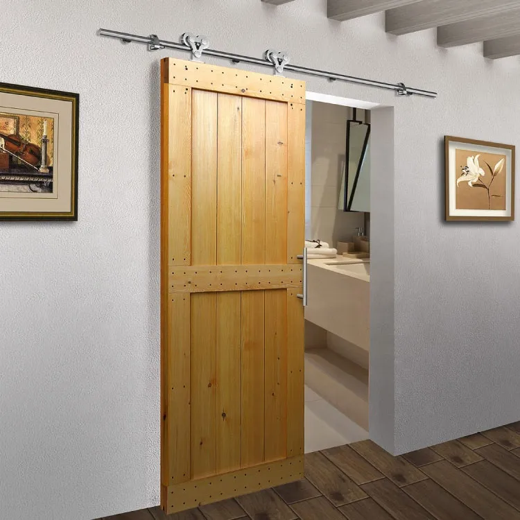 kit de puerta de granero doble, herrajes para exterior de madera y marco de metal, puerta de vidrio, perfil de rodillo, montaje lateral, 
