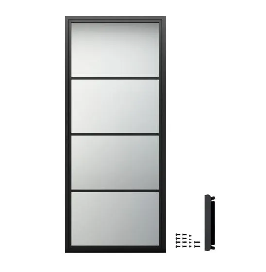 Puerta de vidrio con marco de acero negro de 4 Lites estilo Loft para apertura corrediza 