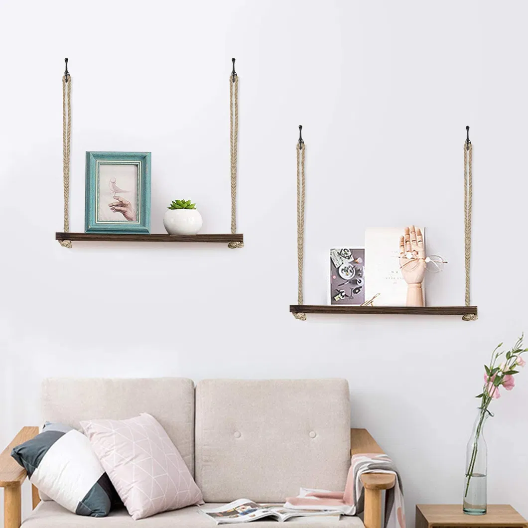 Pared Madera Flotante 4 Ganchos Soportes R&uacute;sticos Para Colgar Estanter&iacute;a Marr&oacute;n Cuerda Pared Madera Flotante 4 Ganchos R&uacute;stico Soportes Para 