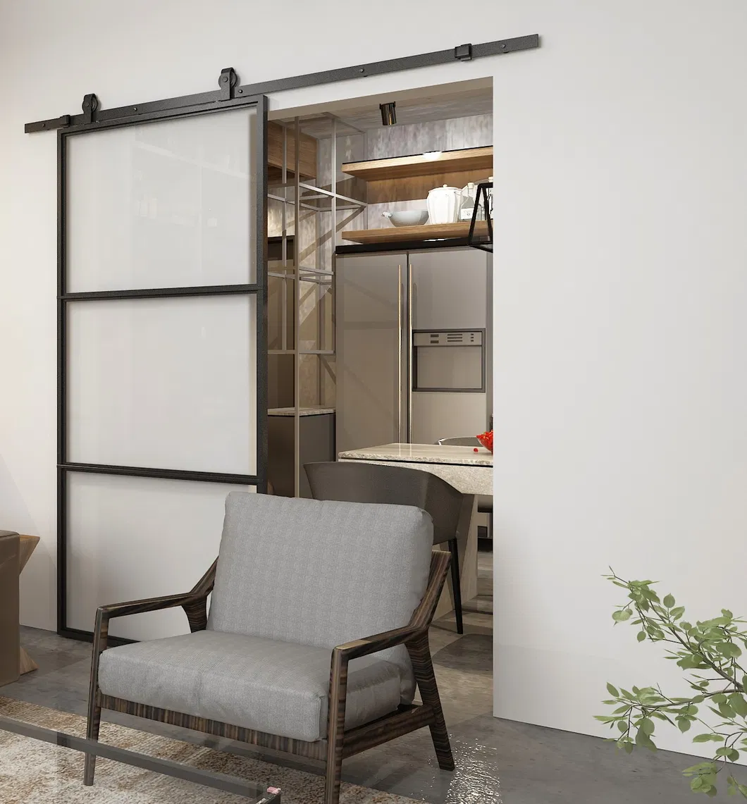 Puerta de granero de vidrio de tres luces para cocina o dormitorio con herrajes corredizos Puerta 