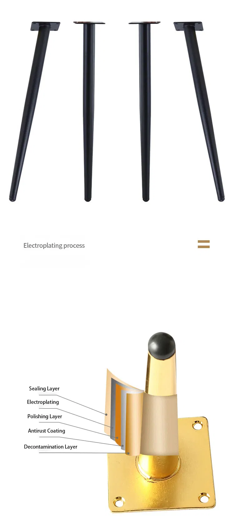 c&oacute;nica Hierro dorado Muebles de acero de lat&oacute;n Patas de mesa de comedor de metal 