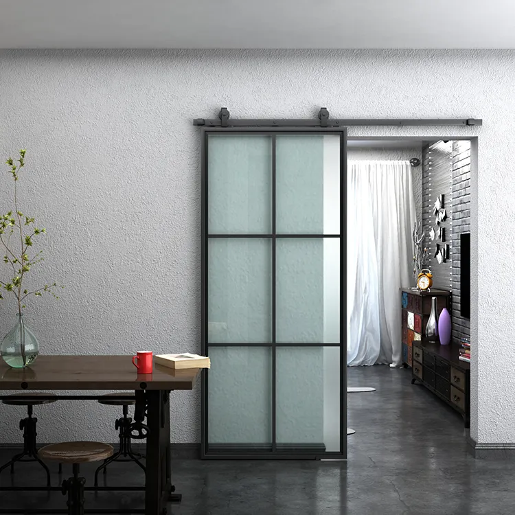 Puerta de vidrio negra corrediza silenciosa estilo loft con marco de acero Puertas divisorias 