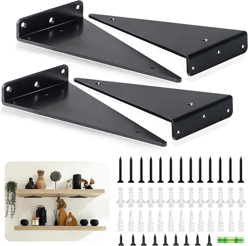 Soportes triangulares negros para estantes, accesorios para estantes flotantes, soportes decorativos ocultos para 