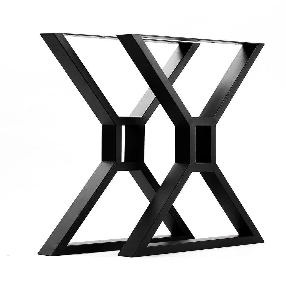 estilo industrial, muebles de metal negro en forma de X, patas de base de mesa de acero, 