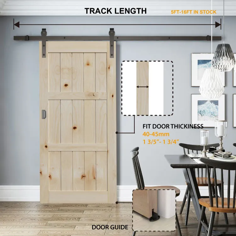Sistema corredizo industrial, kit de puerta de granero doble con derivaci&oacute;n plegable, herrajes para exterior de madera y marco de metal, puerta de vidrio, perfil de rodillo, montaje lateral, 