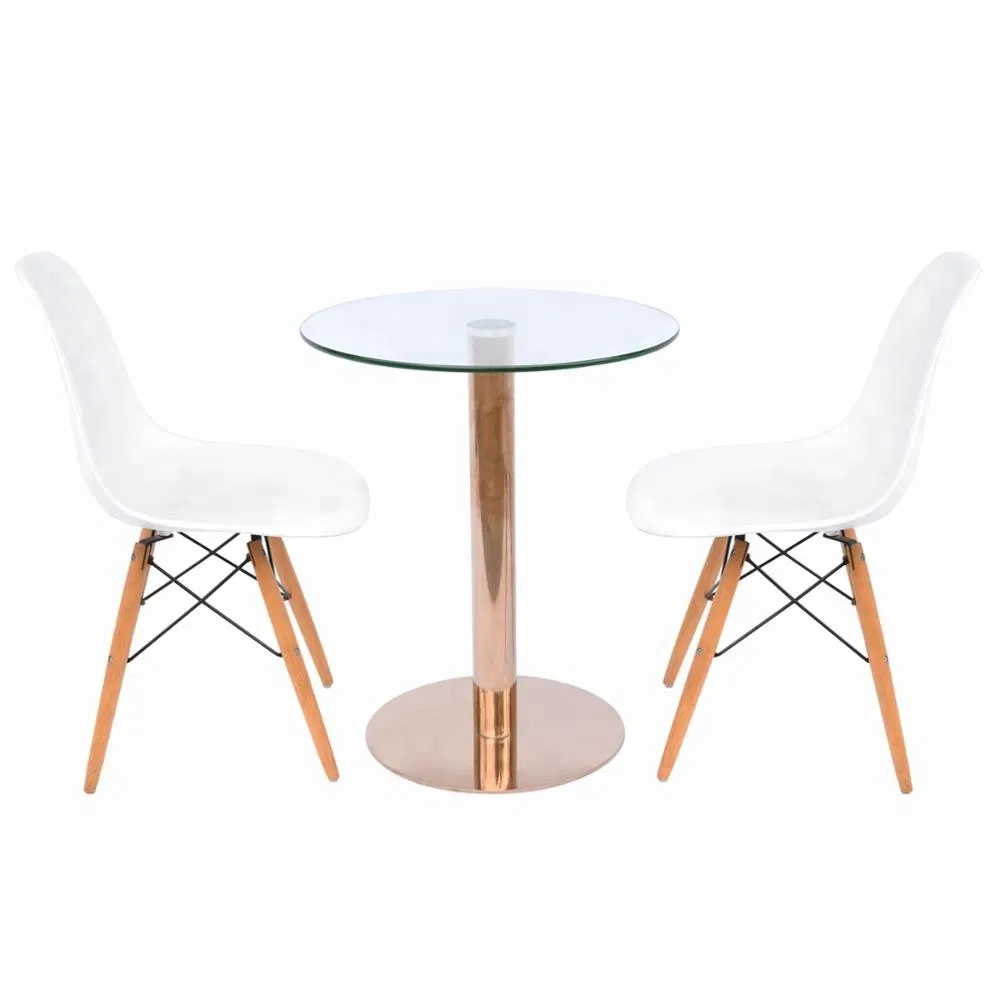 Base estable de la mesa de comedor de caf&eacute; de una sola pierna con tapa de vidrio redonda Glastisch Edelstahl 