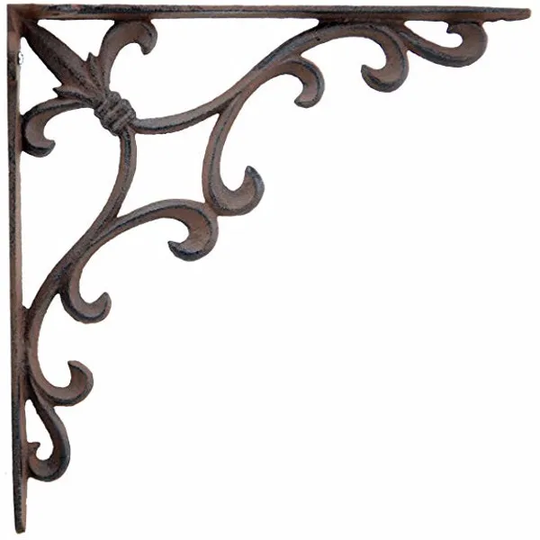 Soporte de estante de pared Patr&oacute;n personalizado OEM de hierro fundido Soporte de tri&aacute;ngulo marr&oacute;n r&uacute;stico 