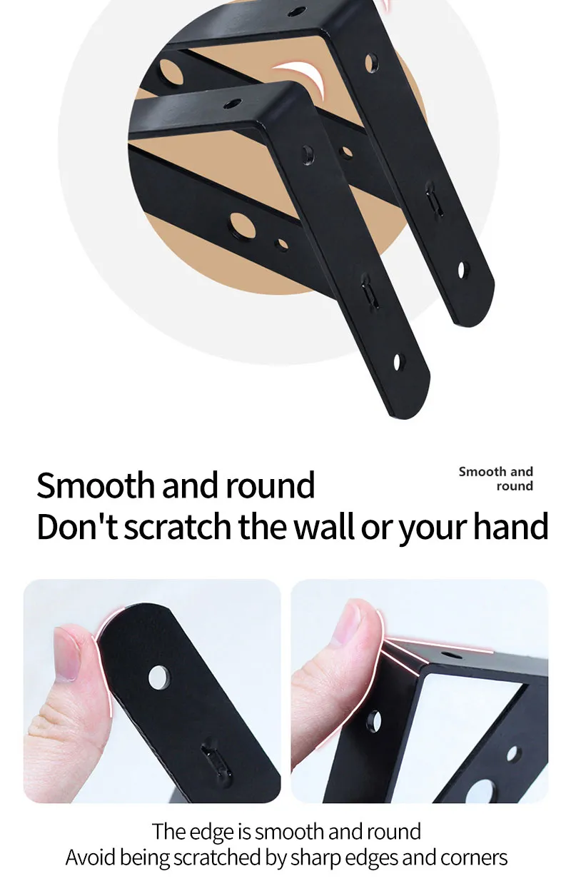 Soporte en L para montaje en pared Soporte de esquina triangular de 90 grados con refuerzo negro 