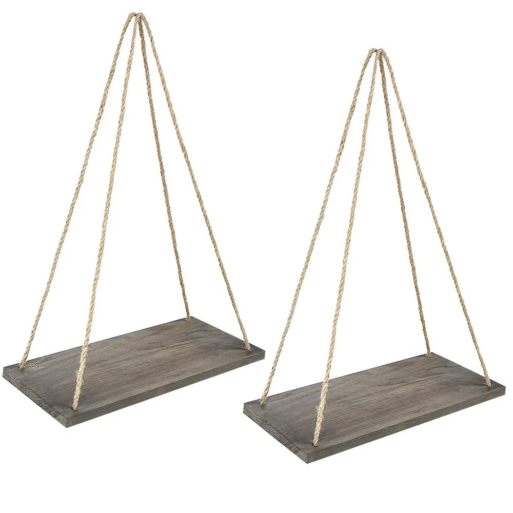Estanter&iacute;a Marr&oacute;n Cuerda Pared Madera Flotante 4 Ganchos Soportes R&uacute;sticos Para Colgar Estanter&iacute;a 