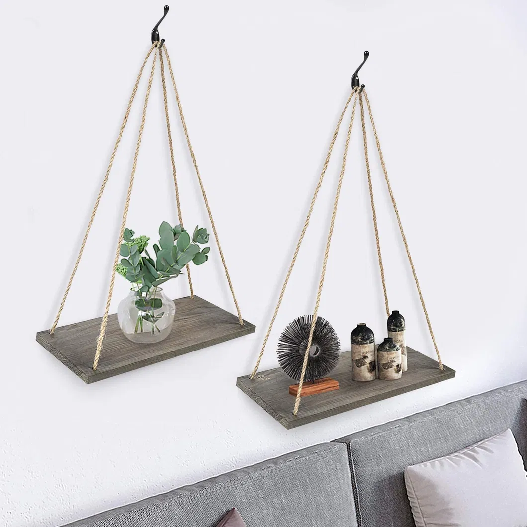 Estanter&iacute;a Marr&oacute;n Estante Cuerda Pared Madera Flotante 4 Ganchos Soportes R&uacute;sticos Para Colgar Estanter&iacute;a Marr&oacute;n Cuerda 