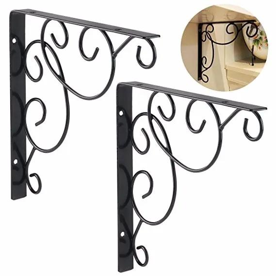 Soportes para estantes florales negros montados en la pared de hierro fundido 