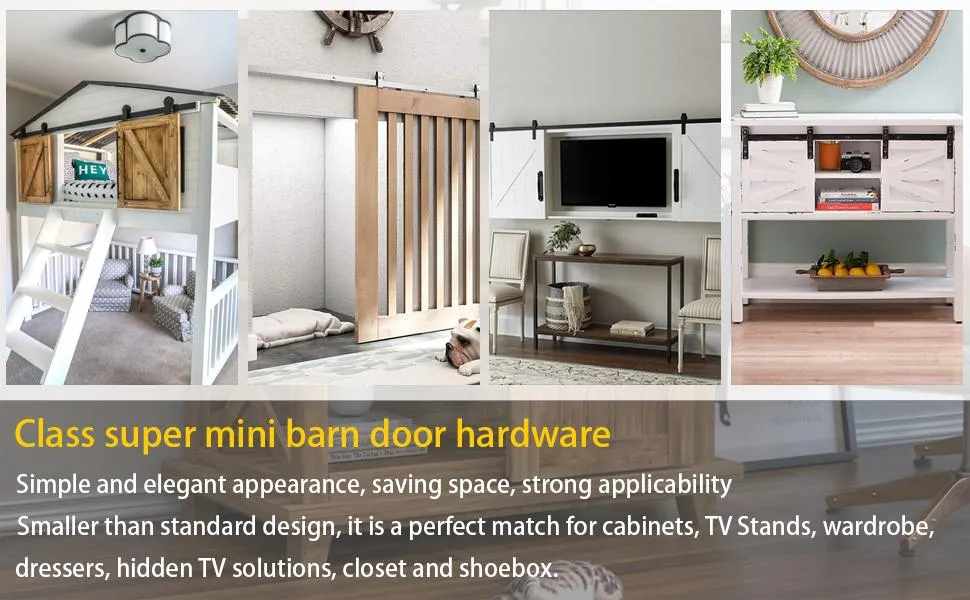 Mini Barn Kit de herrajes para puertas corredizas de doble puerta para gabinete, caja y armario 
