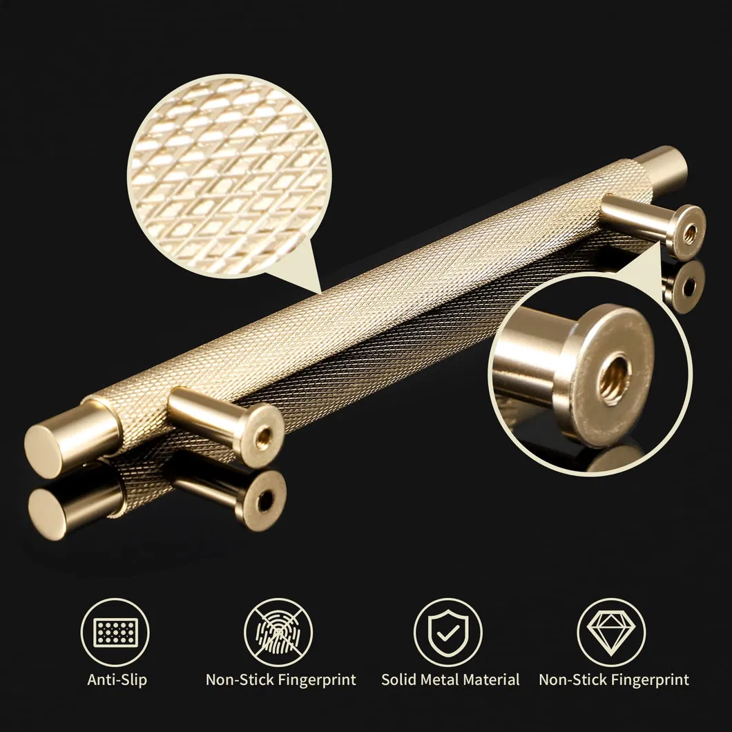 Tirador de caj&oacute;n s&oacute;lido de aluminio con patr&oacute;n de diamante Tirador de gabinete de cocina moleteado 