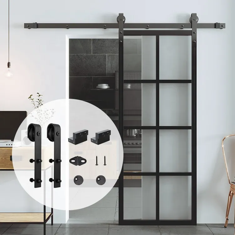 riel de bricolaje, sistema corredizo industrial barato, kit de puerta de granero doble 