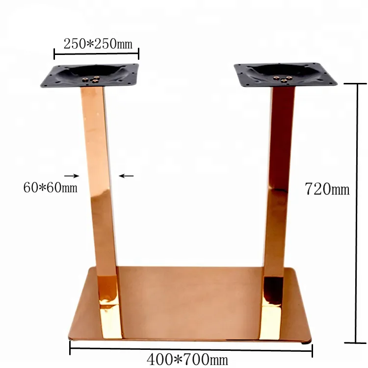 Patas para muebles de metal construido en oro rosa, base de mesa con base rectangular 