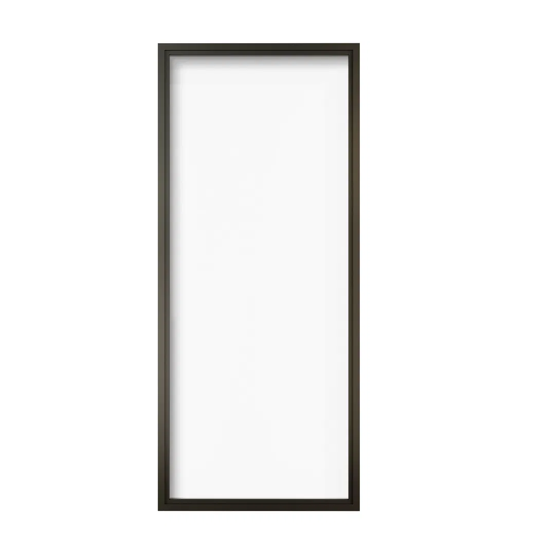 Puerta de una pieza con marco de acero negro de metal con inserto de vidrio transparente 